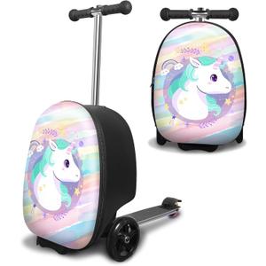 ALVOD Scooter Suitcase for Kids - Scooter Luggage for Kids Lightweight Suitcases with LED Light Wheels