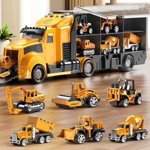 NIPLOOOW Construction Trucks Toy Set with Play Mat, Carrier Truck Play Vehicles Set for 3 4 5 6 Years Old Boys Kids, Die-Cast Car Toy for Toddlers 3-4 Years, Birthday Gifts Toys for 3-9 Year Old Boys