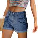 StunShow Women's Denim Shorts Mid Waist Jean Short (Blue, XL)