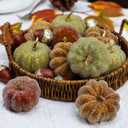 Glitter Mini Pumpkin Decor Indoor 22PCS Halloween Pumpkins for Fall Decorations for Home Fall Centerpieces for Tables Outdoor Harvest Thanksgiving Party/Acorns Autumn Fillers Decor (20 Pcs Green Yellow Orange Pinecones Set)