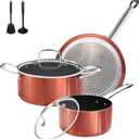 Pots and Pans Set Non Stick, 7 Piece Ceramic Cookware Set, Non Toxic Kitchen Induction Cookware Sets, Pots and Pans Cooking Set with Oven Safe Handle, 100% PFOA Free, Copper (8" Skillet + 1.5QT Saucepan + 3QT Stockpot)