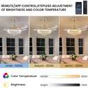 48" Modern Gold Crystal Ceiling Fan with Light and Remote Crystal Fandelier LED Dimmable Chandelier Fan with Invisible Reversible Fan Blades for Kitchen, Dining Room, Living Room,Bedroom