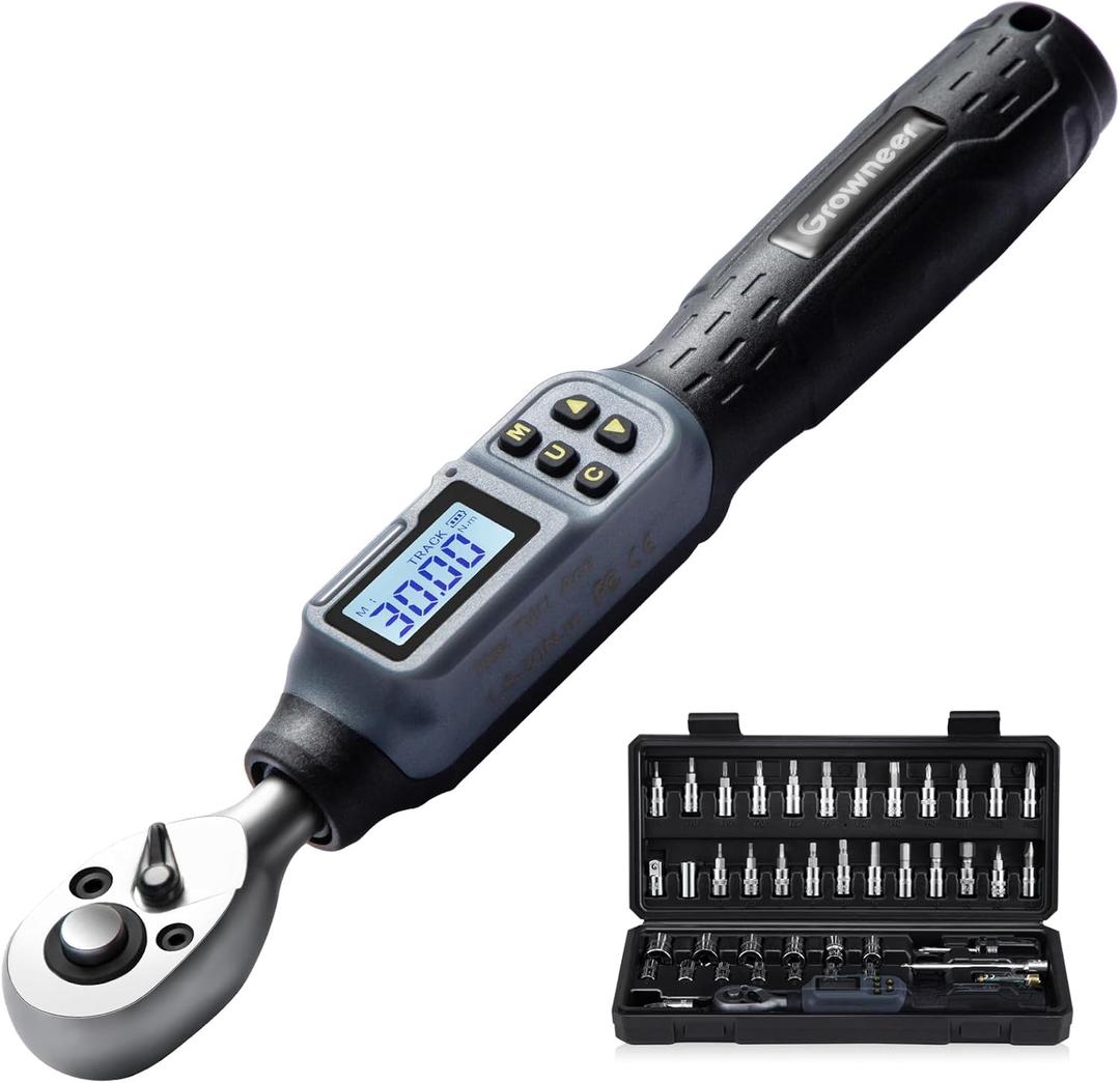 GROWNEER Digital Torque Wrench, 1.1-22.1 Ft-lbs/1.5-30 Nm, 1/4'' Drive Inch Pound Torque Wrench with Buzzer & LED Indicator, Electronic Wrench Set with Bits & Sockets for Gunsmithing Bike Motorcycle (Balck)