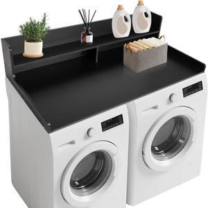 2-Tier Washer and Dryer Countertop,54" W x 27.5" D Wooden Laundry Countertop Cover with Non-Slip Pads, Large Space Laundry Topper with Edge Rails, Laundry Room Organization, Black