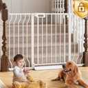 Mom's Choice-GROWNSY Baby Gate for Stairs, 29.5"-48.4" Pressure Mounted Baby Gate for Top of Stair&Doorway with V-Shaped Rods, Anti-Trip Pedal, Extra Wide Stairs Dog Gate Easy Install w/Red Reminder