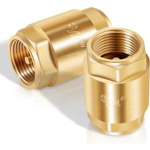 2-Pack One Way Brass In-Line Check Valve 3/4 Inch IPS, In Line Water Hose Check Valve with Backflow Prevention for Water Supply System