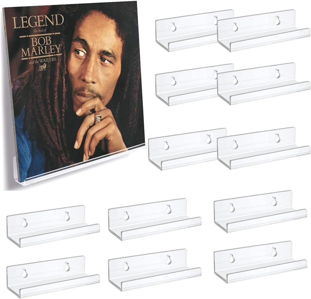 12-Pack 4-Inch Clear Vinyl Record Shelf, Space-Saving & Easy Install, Floating Acrylic Display Racks, Perfect for Vinyl Albums, CDs, Books & Pictures