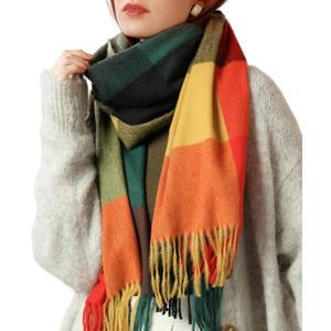 Womens Scarf Winter Blanket Large Scarves Thick Soft Warm Plaid Chunky Scarfs (E-mix Yellow Green)