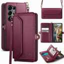 DJBull for Samsung Galaxy S25 Ultra Wallet Case with Card Holder, Shoulder and Wristlet Straps, Soft PU Leather, Magnetic Snap, Flip Phone Case for Women Men for Samsung S25 Ultra Wine Red