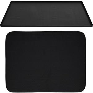 Gorilla Grip Waterproof Silicone Under Sink Mat for Kitchen and Bathroom and Microfiber Dish Drying Mat, Mat Size 19x22, Raised Lip, Mat Size 16x18, Water Absorbent, Both Color Black, 2 Item Bundle