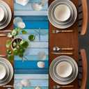 Starfish Table Runner 13x72 inch, Beach Ocean Blue Wood Grain Farmhouse Dinning Table Runner for Farmhouse Wedding Party Barbecue Table Decor
