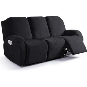 Ruaozz Recliner Sofa Covers Recliner Chair Covers Couch Covers for Reclining Couches with Pockets Washable Furniture Protector with Elastic Bottom (3 Seater, Black)