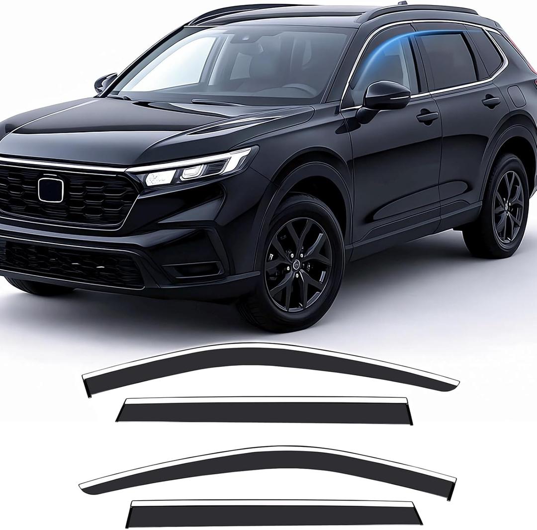 Vesul Compatible with Honda CR-V CRV 2026-2023 All Trims Tape on Extended Window Deflector Rain Guard Vent Visor Shield Cover with 304 Stainless Steel Trim Smoke Black