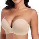 DotVol Women Hand Shape Custom Lift Invisible Wirefree Anti-Slip Strapless Push Up Bra (Wing Beige,34C)