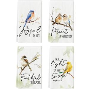 Artoid Mode Floral Leaves Branch Bird Kitchen Towels Dish Towels, 18x26 Inch Seasonal Summer Decoration Hand Towels Set of 4