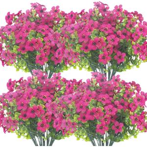 Grunyia 10 Bundles Artificial Flowers Outdoor UV Resistant Fake Flowers No Fade Faux Plants Garden Porch Window Box Decorating (Rose Red)