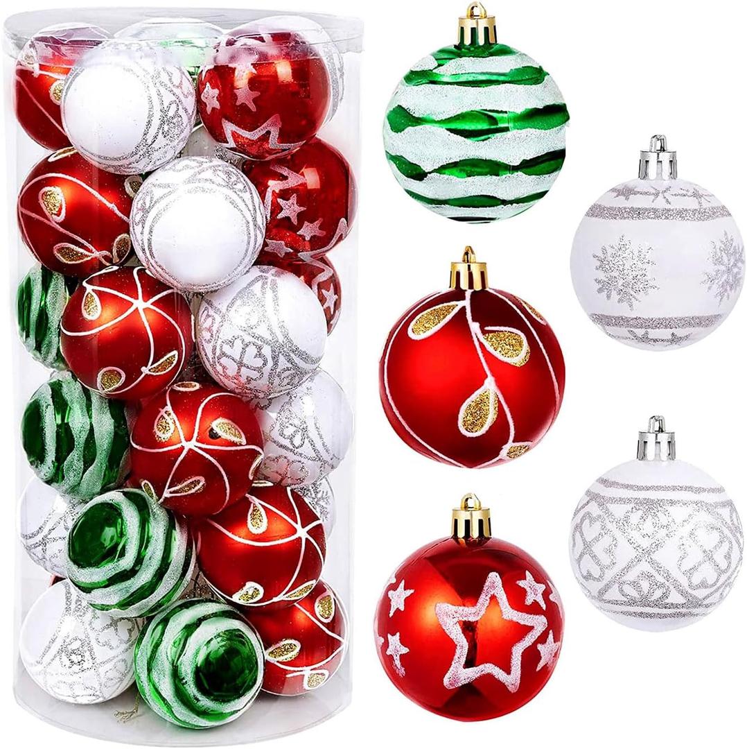 2.36" Christmas Balls Ornaments Set, 30ct Shatterproof Hanging Christmas Ornaments for Xmas Trees Decor Holiday Party (Red Green White)