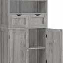 Iwell Storage Cabinet with 2 Drawers & Adjustable Shelf, Tall Bathroom Cabinet with Doors, Cupboard, Kitchen Cabinets for Living Room, Dining Room, Entryway, Grey, 49.6''H