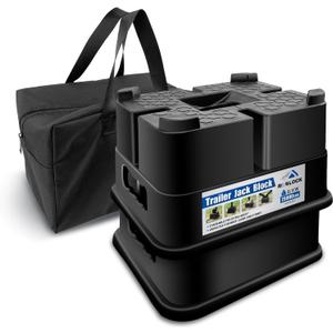 ROBLOCK Trailer Jack Block, 4 Pack RV Camper Stabilizer Blocks for Travel Trailer, G.V.W: 25000 lbs, Use for Any Tongue Jack, Post, Foot, 5th Wheels, Round or Square or Scissor Stabilizer (Black)