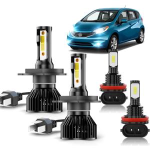 Light Bulbs Fit for Nissan Versa 2007-2014,Driving Light High Low Beam Fog Light Bulbs Combo, 6500K White 600% Brightness Halogen Replacement, Plug and Play, IP68, Pack of 4