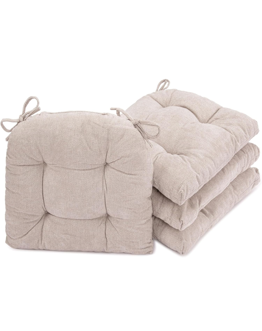 Chair Cushions for Dining Chairs Set of 4, Tufted Textured and Non-Slip Kitchen Chair Cushions Pads with Ties, Seat Cushions for Kitchen Patio Office Chairs, Beige