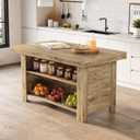 LITTLE TREE 55 Inches Kitchen Island with Storage, 3-Tier Farmhouse Wooden Stationary Island Table with Large Worktop & Leg Room, Modern Coffee Bar Table with Storage Shelf for Kitchen, Oak, 55.12 inches x 31.49 inches x 35.43 inches
