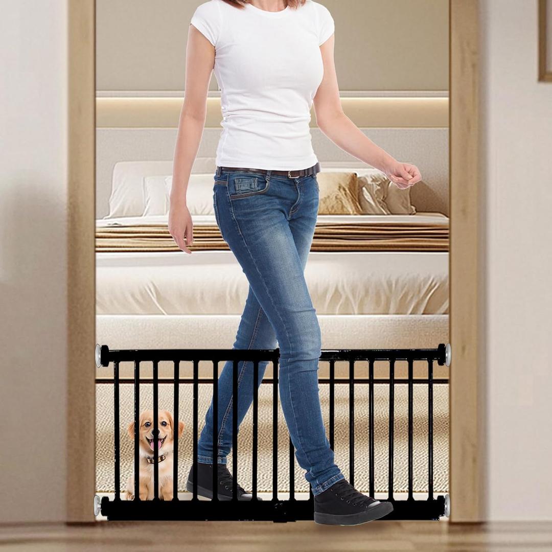Dog Gate, SHYUJAJIE Adjustable Extra Wide Short Dog Gate,Small Pet Gate with 4 Extension Kits, Pressure Mounted for Doorways & Stairs (Black, 18-48" W*18" H)