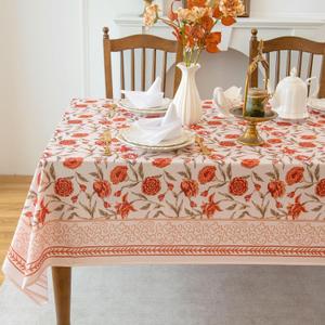 Red Floral Waterproof Tablecloth Valentine's Day Home Decor, Elegant Floral Design, Stain Resistant, Perfect for Dining & Kitchen, W60 x L102