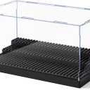 Mlikero Minifigure Display Case for Action Figures Blocks, Clear Dustproof Acrylic Display Box Storage with 3 Movable Steps Gifts for Children,Black