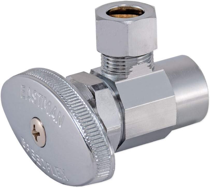 Eastman 3/8 Inch OD x 1/2 Inch Nom. Sweat Multi-Turn Brass Sweat Inlet Angle Stop Valve with Removable Metal Handle, Brass Plumbing Fitting, Chrome, 04387LF
