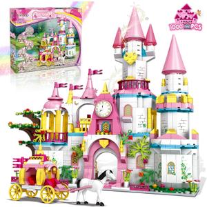 Castle STEM Building Toys for Girls Ages 6 7 8 9 10 11 12 Years Old, VINTOP Building Sets for Girl Boys, 1000PCS Pink Princess Castle Carriage Playsets Creative Building Blocks Xmas Toy Gifts for Kids
