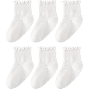 HONGTEYA 5 Pairs Toddler Ruffle Socks for Girls Non Slip Baby Socks with Grips for 1-2 Years 3-4 Years 5-6 Years Girls Boys