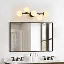 27" Mid Century Modern White Globe Black LED Bathroom Vanity Light, Milk White Glass