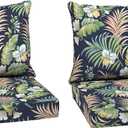 Arden Outdoor Deep Seat Cushion Set (2-Pack), 24 in x 24 in, Weather-Proof, Rain-Proof, Fade Resistant Patio Cushion for Chair, Sofa, and Couch Simone Blue Tropical