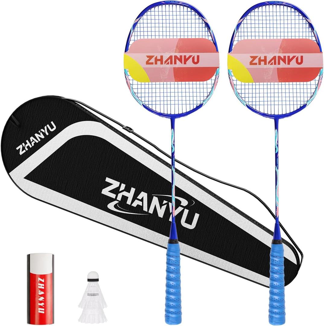 Badminton Rackets,Badminton Racket Set,Both Offensive and Defensive,Composite Carbon Ultra Light 82g Professional Training Racket,Including 2 Rackets,2 Shuttlecocks,and 1 Bag, Head Size: 67.5 cm