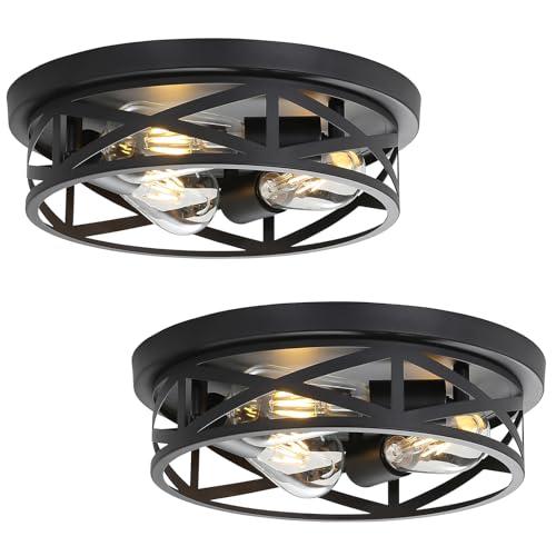 piano7797 13 inch Black Flush Mount Ceiling Light Fixtures, 3-Light Modern Hallway Light Fixtures Ceiling, Black Light Fixture Ceiling Mount for Farmhouse, Kitchen, Bedroom 2 Pack