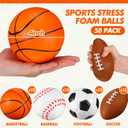 Leyndo 50 Pack 4" Extra Large Sports Stress Balls Bulk PU Squeeze Foam Balls Basketball, Football, Baseball, Soccer, Fidget Toy for Tension Relief Sport Party Favors Class Prizes Kids Adult