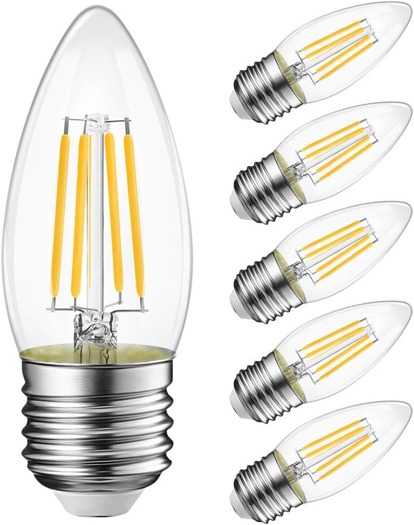 LVWIT B11 LED Filament Bulb E26 Candelabra Medium Base 2700K Warm White, 4W(60W Equivalent) 500 Lumens Non-Dimmable Decorative Candle Light Bulb, Pack of 6