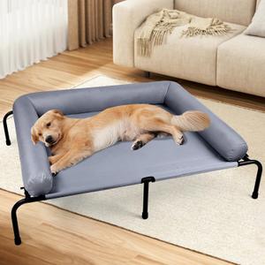Large Elevated Dog Bed with Pillows, Outdoor Cooling Raised Pet Bed with Bolster, Indestructible Chew Proof Dog Cot with Breathable Teslin Mesh, Washable Durable Dogs Hammock for Large Indoor (XL)