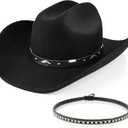 100% Wool Western Cowboy Hat for Men Women Classic Fedora Hat Felt Cowgirls Hats with Two Decorative Bands (Medium-X-Large)