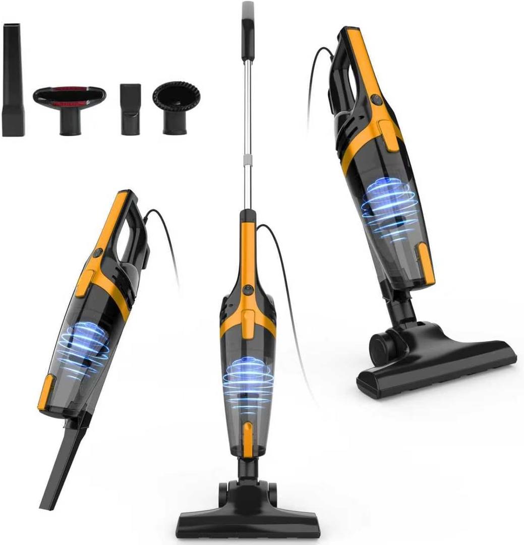 Corded Stick Vacuum Cleaners for Home, 20Kpa Powerful Suction Stick Vacuum with 16Ft Cord, 2 in 1 Lightweight Handheld Vacuum Cleaner for Hardwood Floor Pet Hair (Gold)