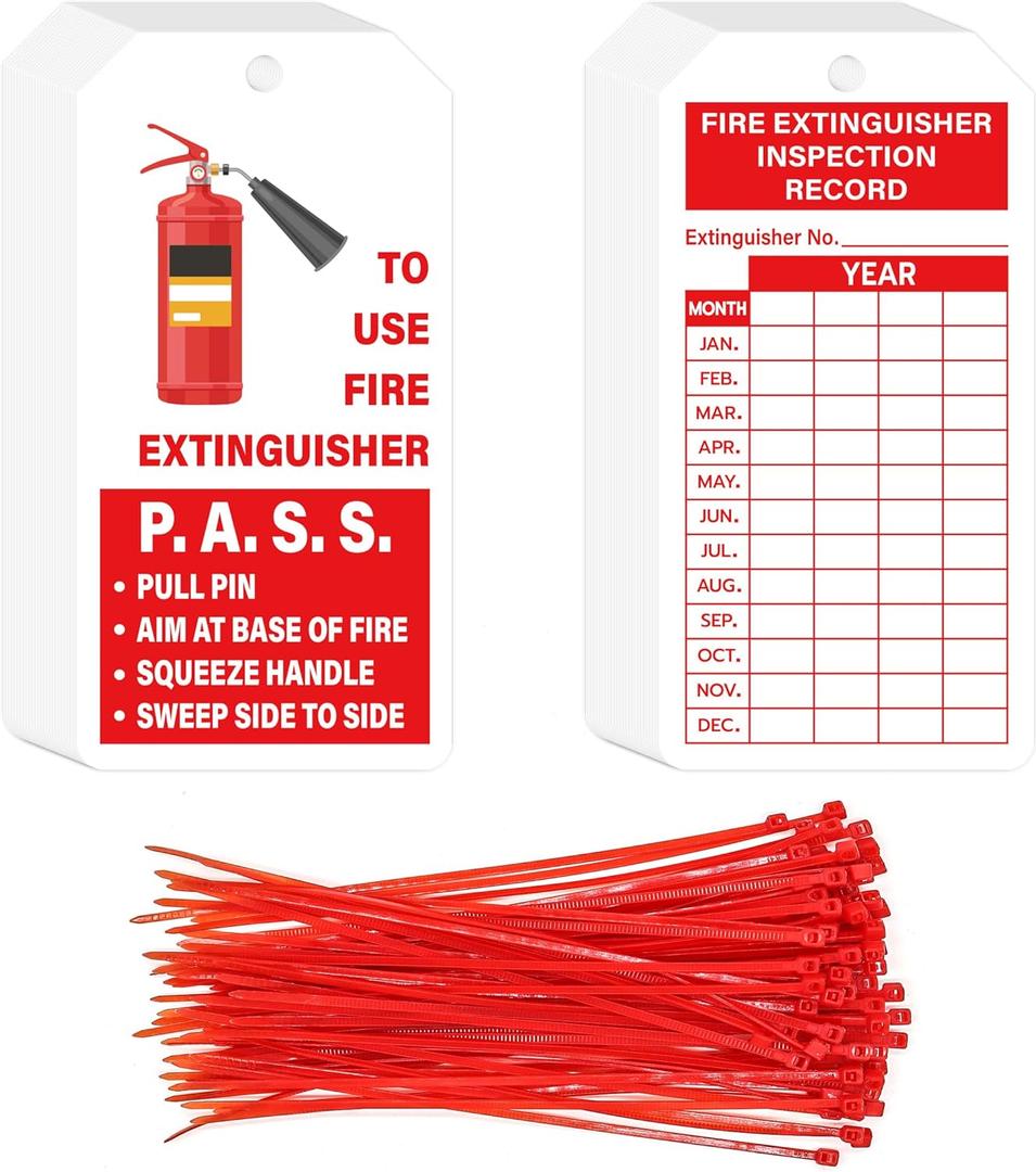 160 Sets Fire Extinguisher Tags with Adjustable Wire Ties Monthly Inspection Record Tags for Indoor Outdoor 4.2 x 2.1 Inch (Red)