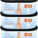 Jumbo Square Refills Disposal Bags Compatible with Diaper Genie Compact & Select Pails (Not Fit Classic),Hold Up to 810 Newborn-Sized Diapers Per Refill(3 Pack)
