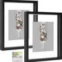MUYE 8x10 Floating Frames Set of 2,Double Glass Picture Frame Display Any Size Photo up to 8x10,Wall Mount or Tabletop Standing,Black