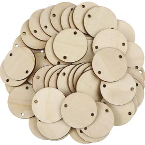 Bememo 1.5 Inches Circle Wooden Tags Birthday Board Tags with 2 Holes for Birthday Board DIY Crafts(100 Pieces)