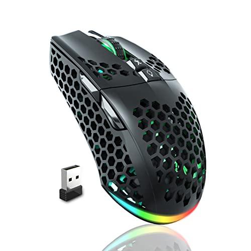 SOLAKAKA SM600 Honeycomb Shell Gaming Mouse Wireless,Tri-Modes BT5.1/2.4G Wireless/Type-C Wired Gamer Mouse with 2 Side Buttons, Macro Programmable and RGB Light for PC/Mac/Laptop,Black