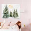 NATSUNO Christmas Tree Tapestry, Winter Forest Wall Tapestry for Bedroom, Festive Snowy Gold Xmas Tree Tapestries Wall Hanging for Home Bedroom Living Room Decor, 50x60 Inches (Christmas tree under the moon)