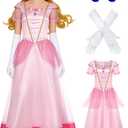 Pink Princess Costume Adult Women Fantasy Ball Gown Royal Cosplay Dress Pink Princess Dress Halloween Party Outfit (XL)