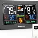 Newentor Weather Station Wireless Indoor Outdoor Thermometer, Color Display Digital Weather Thermometer with Atomic Clock, Barometric Pressure, Forecast Station with Adjustable Backlight, Black