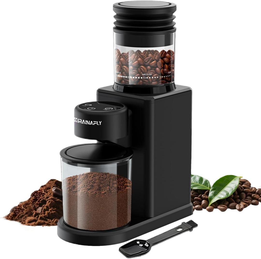 KIRAINAFLY Conical Burr Coffee Grinder, Electric Coffee Bean Grinder with 25 Precise Grind Settings for Espresso/Drip/French Press, Smart Touch Control, Antistatic, Black